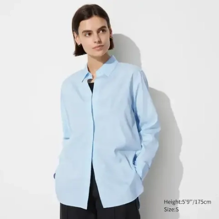 UNIQLO ХЛОПКОВАЯ РУБАШКА, СВЕТЛО-ГОЛУБОЙ