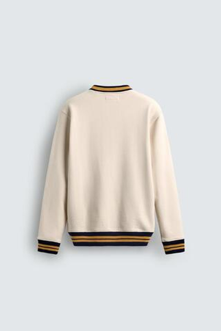 ZARA ТОЛСТОВКА С ВЫШИВКОЙ И КОНТРАСТНОЙ ОТДЕЛКОЙ В РУБЧИК, ЖЕЛТОВАТО-БЕЛЫЙ