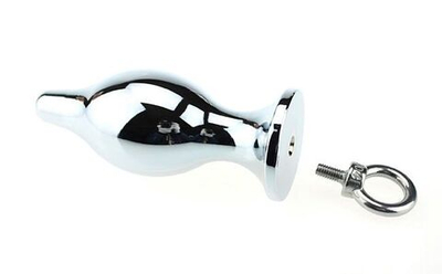 Серебристая металлическая анальная пробка с кольцом - 7 см. (Цвет: серебро)