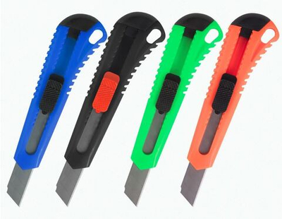 Нож канцелярский 18 мм BRAUBERG "Classic", фиксатор, корпус ассорти, упаковка с европодвесом, 230917