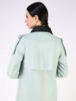 Кожаный тренч длинный с поясом плащ на осень