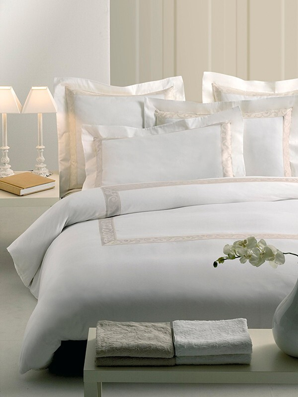 Постельное белье 2 спальное евро Mirabello San Marco М01 bianco/avorio