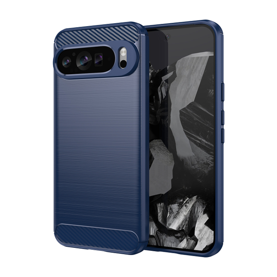 Чехол синего цвета на Google Pixel 9 Pro XL, мягкий отклик кнопок, серия Carbon (с дизайном под карбон) от Caseport