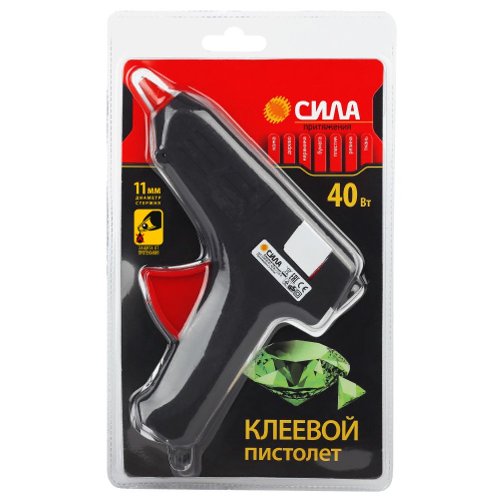 Термопистолет клеевой СИЛА SGG40-01 40Bт под стержень 11мм в комплекте 11мм х 7cм 2 шт.