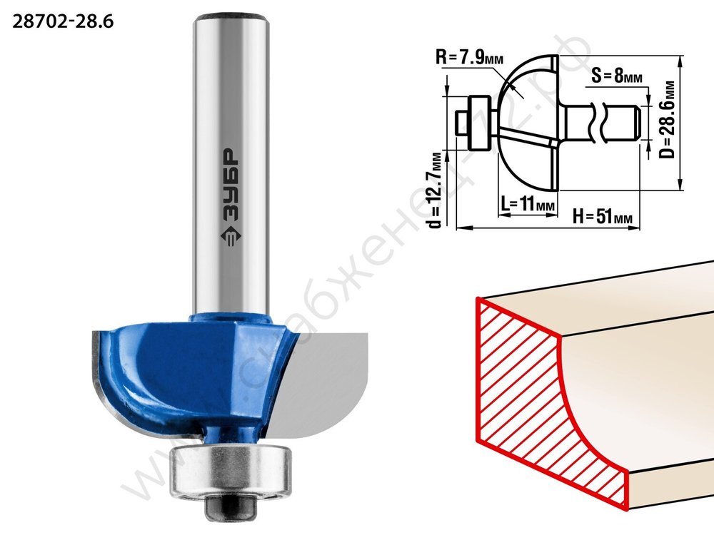 ЗУБР 28,6x11мм, радиус 7.9мм, фреза кромочная калевочная №2