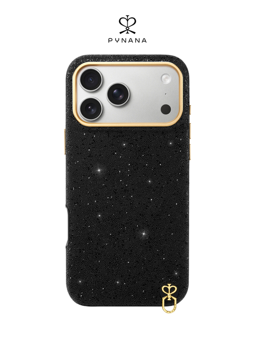 Чехол PYNANA для iPhone 17 Pro кожа, кристаллы, черный