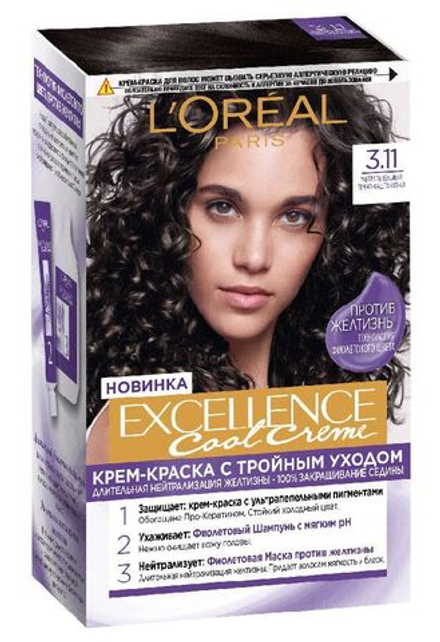 L'Oreal Paris Краска для волос Excellence Cool Crème, стойкая, тон №3.11, Темно-каштановый