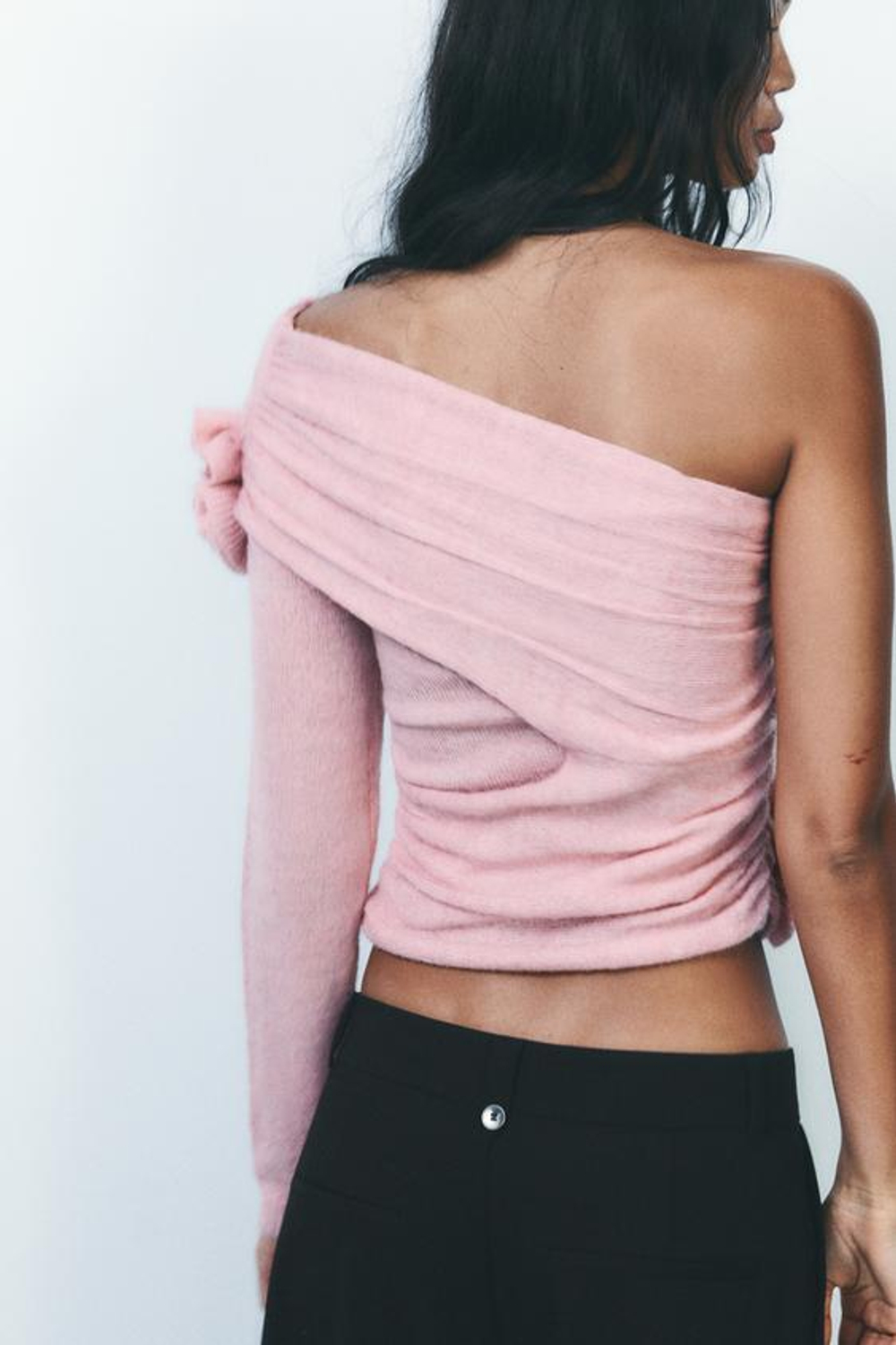 ZARA ТОП АЖУРНОЙ ВЯЗКИ С ЦВЕТОЧНЫМИ АППЛИКАЦИЯМИ, РОЗОВЫЙ