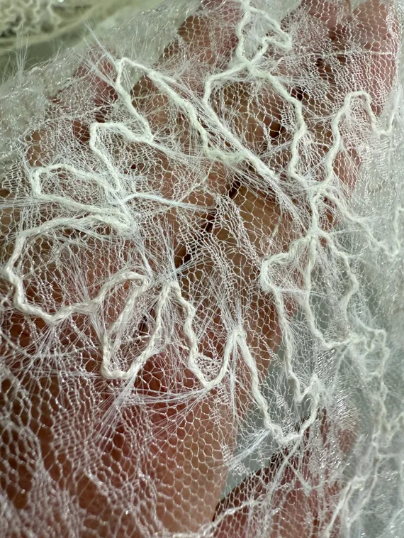 Гипюр кружевной с вышивкой "веревочка" и пайетками, арт.30, Китай, шампань