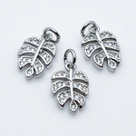 Подвеска Монстера, цвет серебро, фианиты, размер 13*8 мм, цена за 1 шт