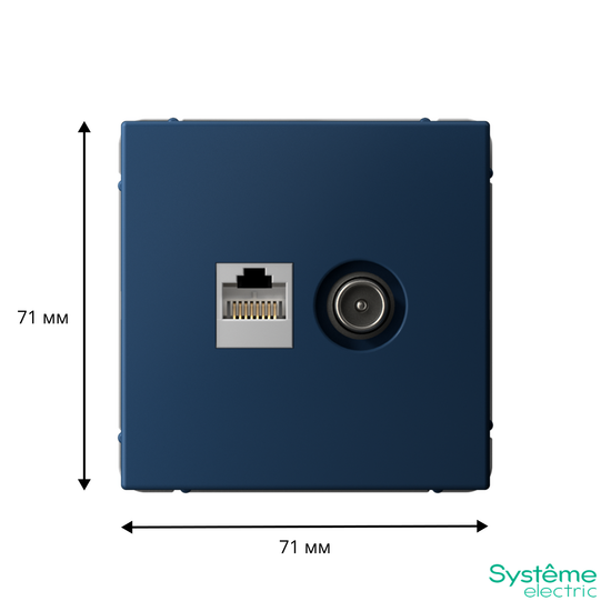 Розетка компьютерная + телевизионная 2-м СП ArtGallery RJ45 кат.5E + TV механизм аквамарин SE GAL001189