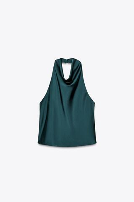 ZARA АТЛАСНЫЙ ТОП С ГОРЛОВИНОЙ ХАЛТЕР, СИНЕ-ЗЕЛЕНЫЙ