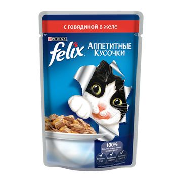 Purina Felix Аппетитные Кусочки влажный корм в желе с говядиной 85 гр
