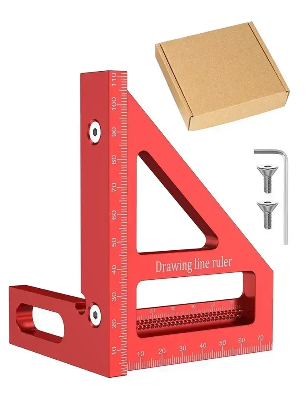 Линейка/угольник 112мм х 64мм, Угольник столярный, Алюминий