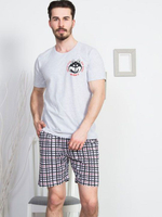 Мужской комплект с шортами в мелкую клеточку (Размер: XXL) (Цвет: темно-серый)