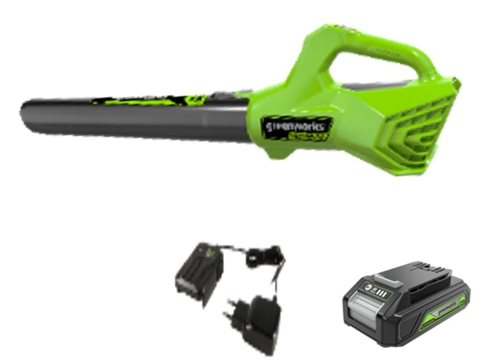 Воздуходувка аккумуляторная Greenworks Арт. 2404807UA, 24V, c 1хАКБ 2Ач и ЗУ