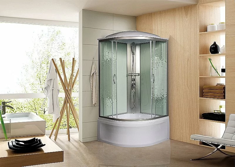 Душевая кабина Мономах XL 100x100x44 С МЗ 10000012115 стекло прозрачное с рисунком мозаика/профиль хром