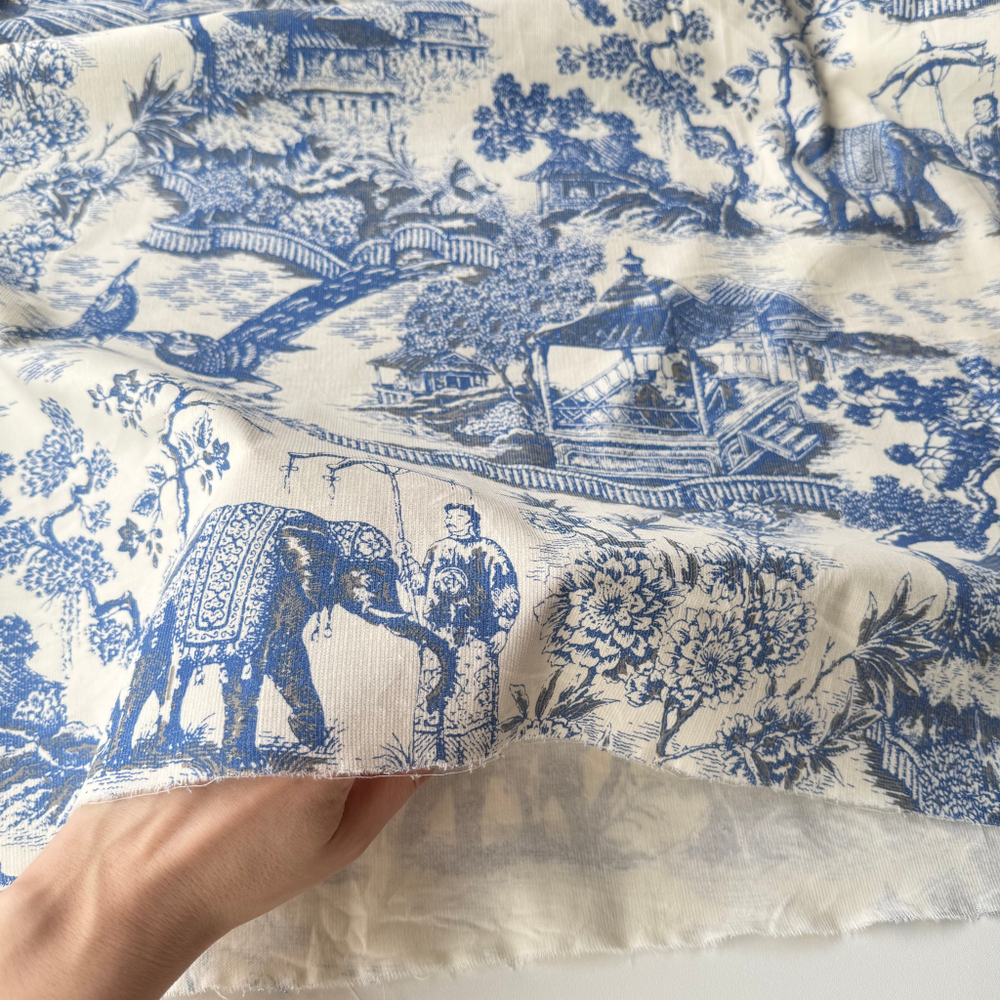 Микровельвет 100% хлопок Китайская церемония (синий)