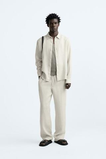 ZARA РУБАШКА ИЗ 100% ЛЬНА, ПЕСОЧНЫЙ