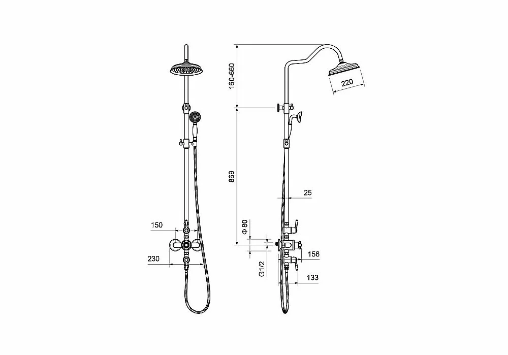 Душевая система Aquatek Классик AQ2563PG полированное золото
