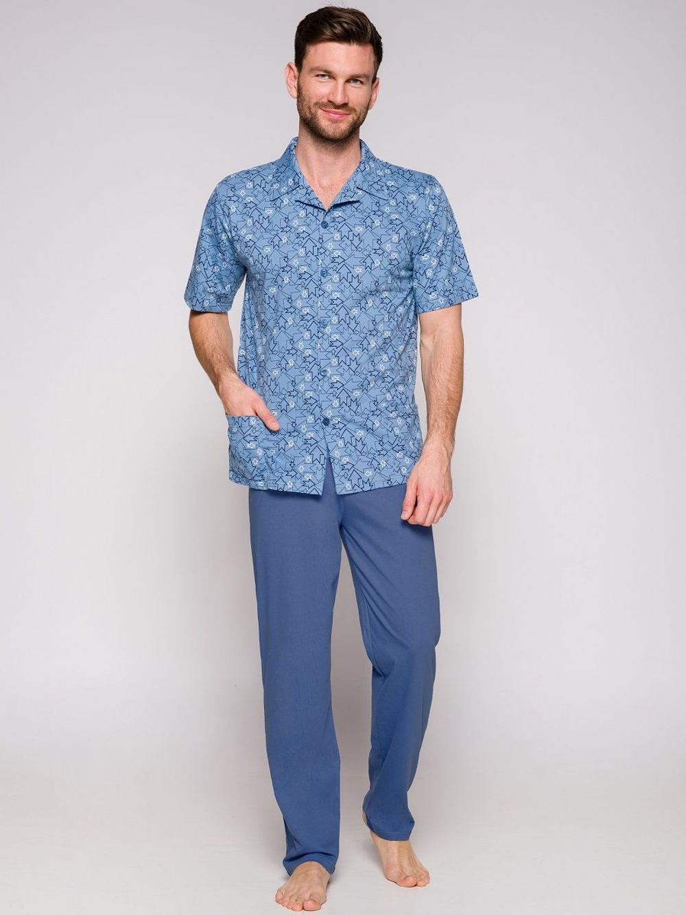 Мужская хлопковая пижами Gracjan с брюками (Размер: XXXL) (Цвет: голубой)