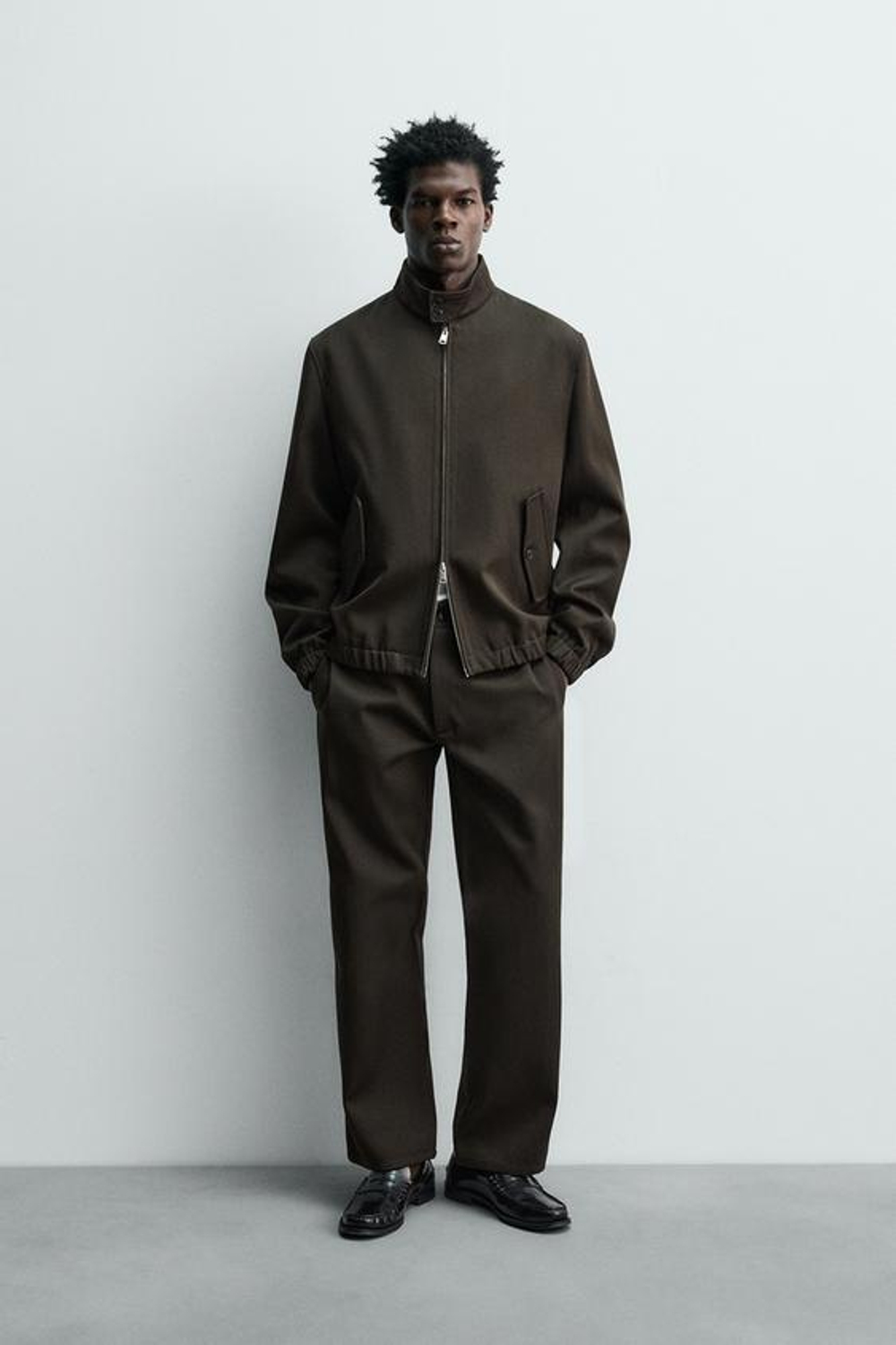 ZARA БРЮКИ ИЗ РЕЛЬЕФНОЙ ШЕРСТИ И ХЛОПКА, ШОКОЛАДНЫЙ