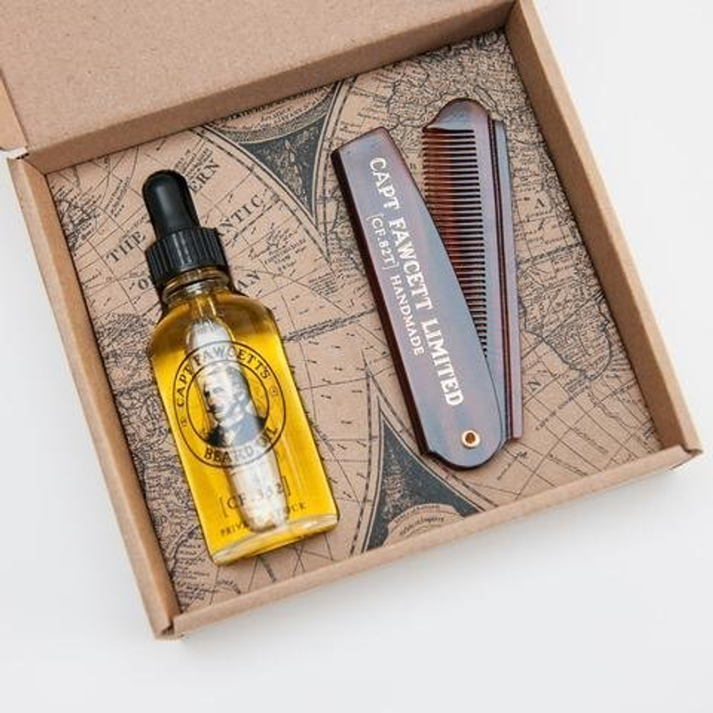 Подарочный набор Captain Fawcett Beard Oil (CF.332) & Folding Pocket Beard Comb (CF.82T)