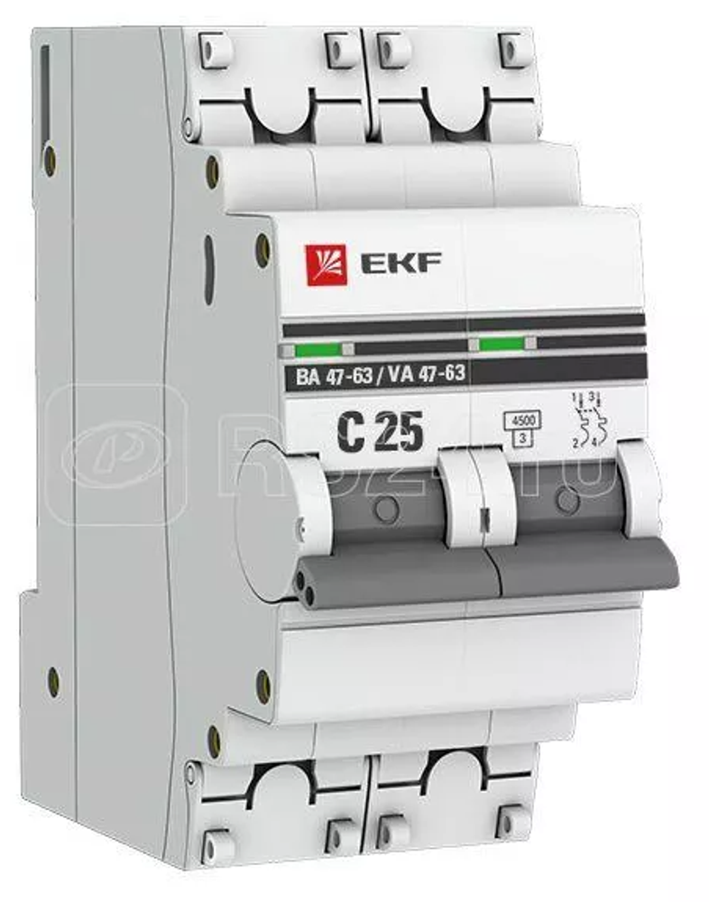 Автоматический выключатель ВА 47-63, 2P 25А (C) 4,5kA EKF PROxima mcb4763-2-25C-pro