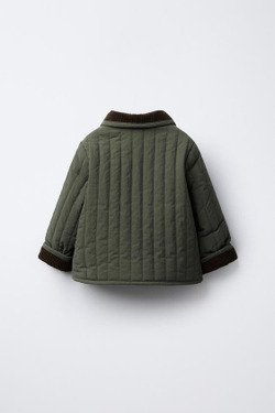 ZARA СТЕГАНАЯ КУРТКА С ВЕЛЬВЕТОВЫМ ВОРОТНИКОМ, ХАКИ