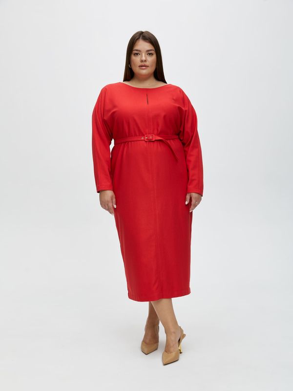 Платье на пуговицах с поясом, красный