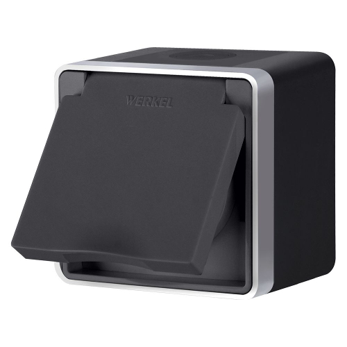 Розетка влагозащ. с зазем. с защит. крышкой и шторками Gallant черный с серебром W5071234 W5071234