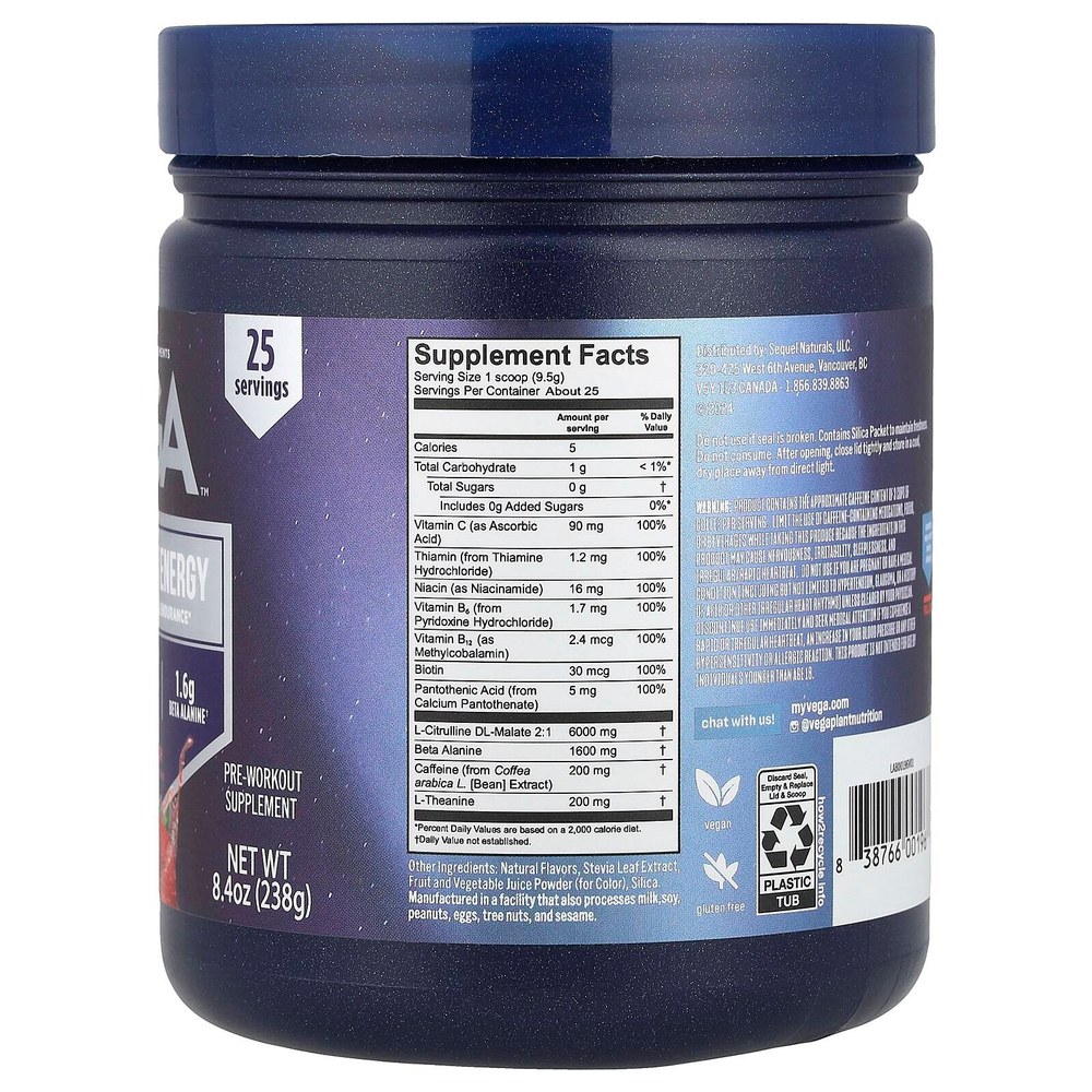 Vega, Pre-Workout Energy, фруктовый пунш, 238 г (8,4 унции)