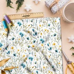 Ткань Барби мелкие голубые и желтые цветы