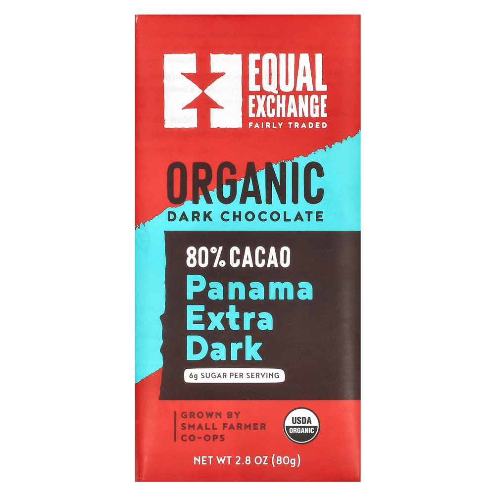 Equal Exchange, органический темный шоколад, панама, экстрачерный, 80% какао, 80 г (2,8 унции)
