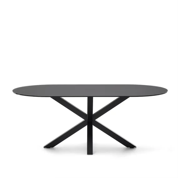 Стол Argo с черным стеклом и черными стальными ножками Ø 200 x 100 см