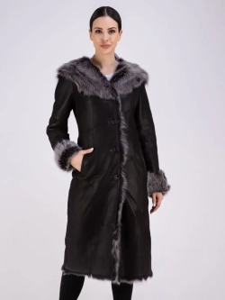 Дубленка натуральная с капюшоном длинная Турция