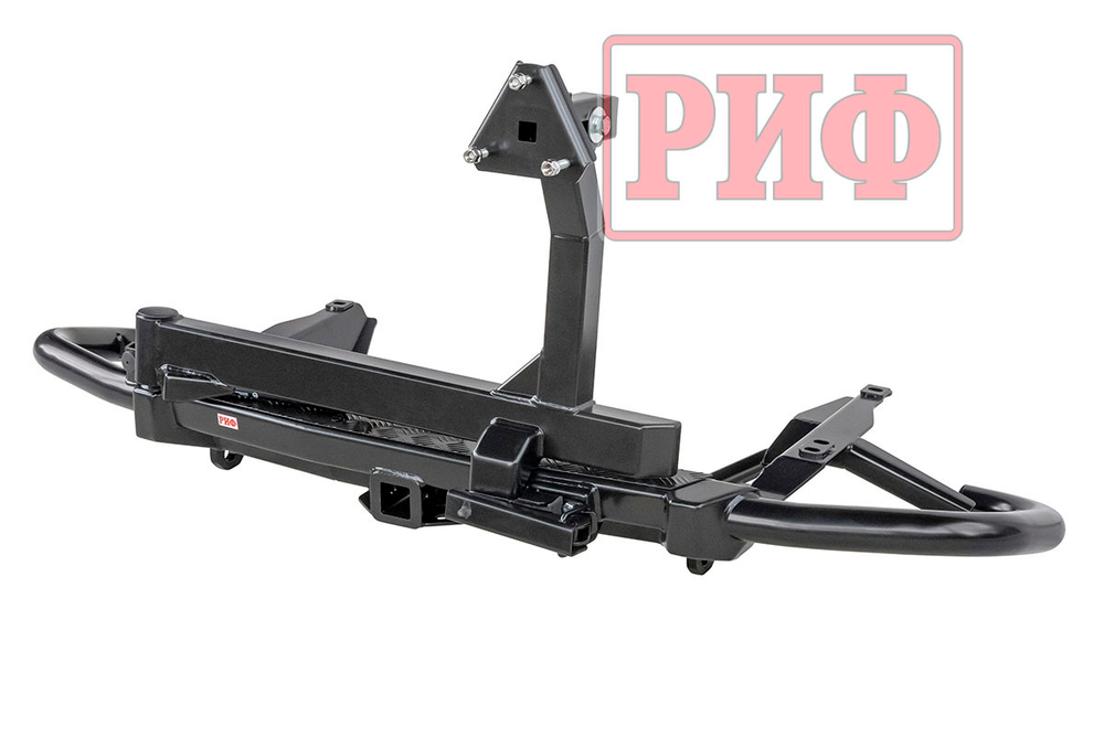 Бампер задний силовой/защита штатного бампера Toyota Land Cruiser Prado 120 c квадратом под фаркоп, калиткой, подсветкой номера РИФ