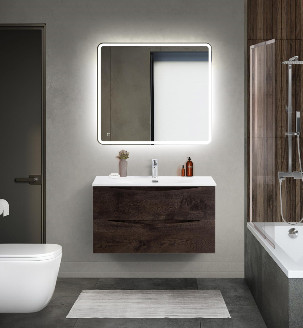 Тумба с раковиной подвесная BelBagno MARINO-CER-MINI-900-2C-SO-RNG-P Rovere Nature Grigio, раковина белая BB-8099-3-90