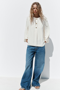 ZARA СТРУЯЩАЯСЯ БЛУЗА ИЗ КРЕПА, ЭКРЮ