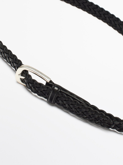 Massimo Dutti Плетеный ремень из кожи, черный