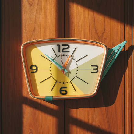 Настенные часы «VistaDrive 57» — ретро-стиль 1950-х, mid-century modern, бесшумный механизм 26 × 30 см