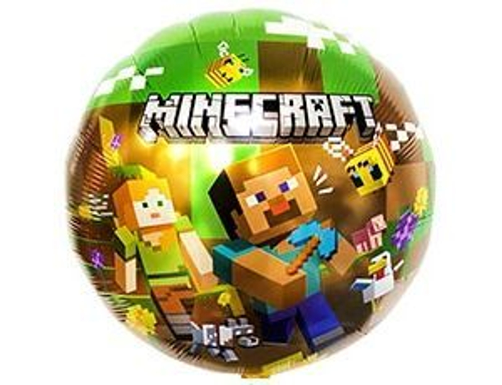 Шар фольга 45см. Minecraft. Майнкрафт человечки пиксельные