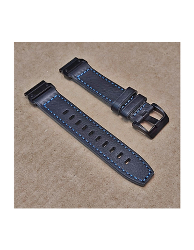 Ремешок натуральная кожа 20 мм для Garmin Fenix 7S, Fenix 6S, Fenix 5S, Instinct 2S, Epix Pro Gen 2 (42 mm) быстросъемный QuickFit (Черный/Синяя строчка)