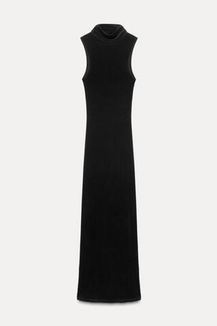 ZARA БАРХАТНОЕ ПЛАТЬЕ С ГОРЛОВИНОЙ ХАЛТЕР, ЧЕРНЫЙ