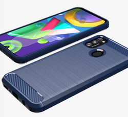 Чехол в стиле карбон синего цвета на Samsung Galaxy M21, серия Carbon от Caseport