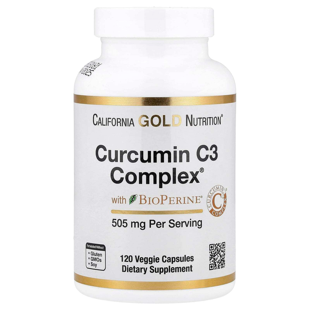 California Gold Nutrition, Curcumin C3 Complex®, комплекс куркумина из куркумы с экстрактом чёрного перца BioPerine®, повышенная биодоступность, 120 растительных капсул
