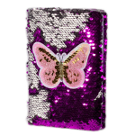 Записная книжка А5, 7БЦ, Alingar, пайетки, аппликация, линия, 60 л., "Бабочка", фиолетовый