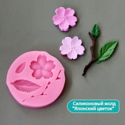 Молд силиконовый для творчества " Японский цветок, лист, веточка" 5 см / Форма для мыла, воска и полимерной глины