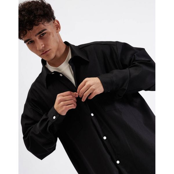 Рубашка из хлопка плотная черная - фото 4