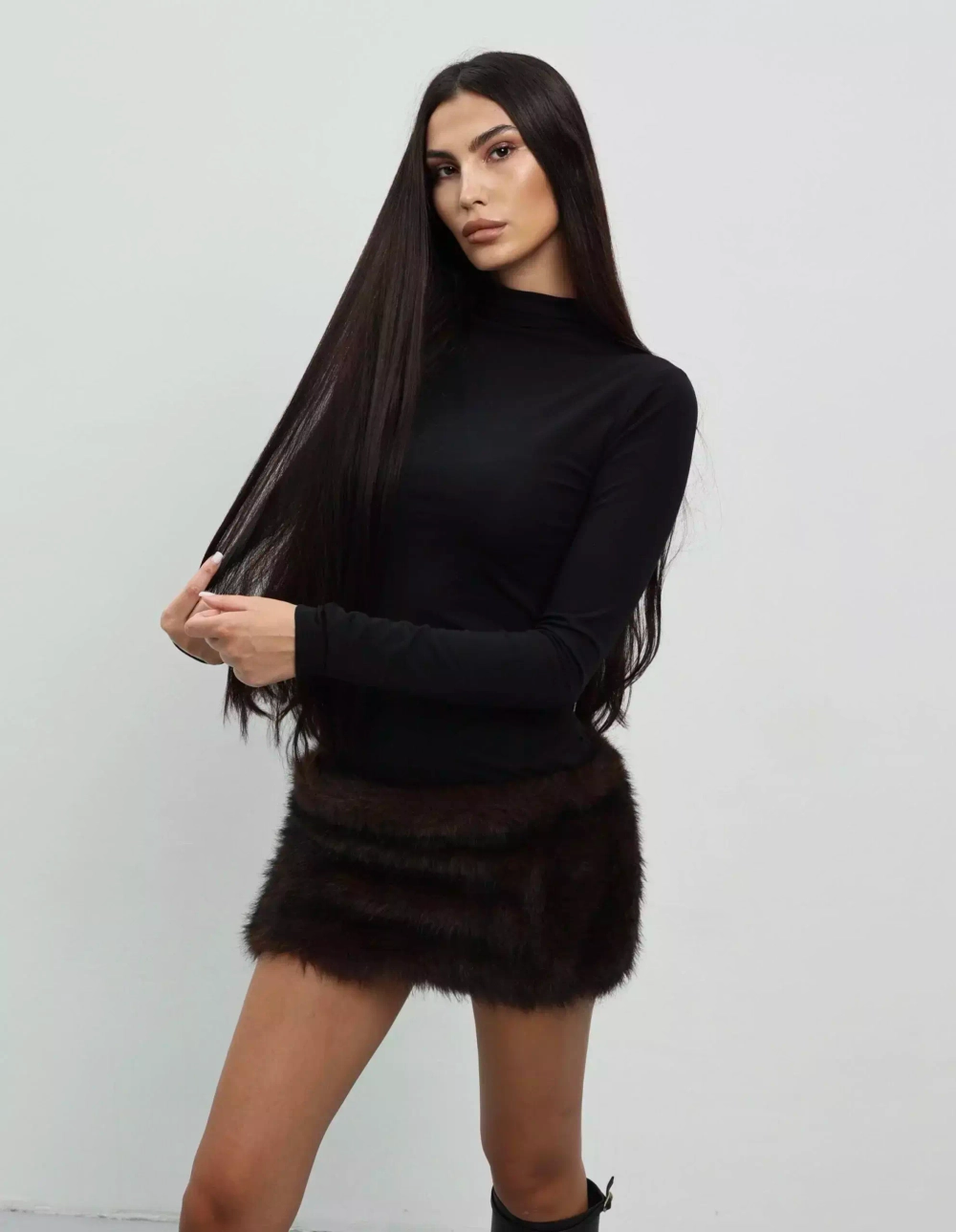 Платье с мехом, Коричневое